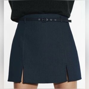 Zara Denim Belted Slit Skort